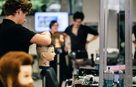 Barbering salon with head models