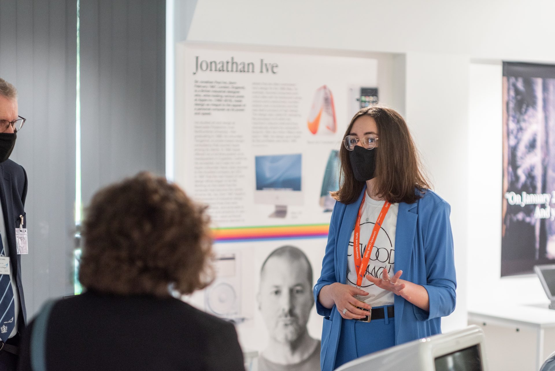 Exeter College student Sophie Bruce gives gusts a tour of the Mac Museum at the official opening of the Institute of Technology Digital and Data Centre.