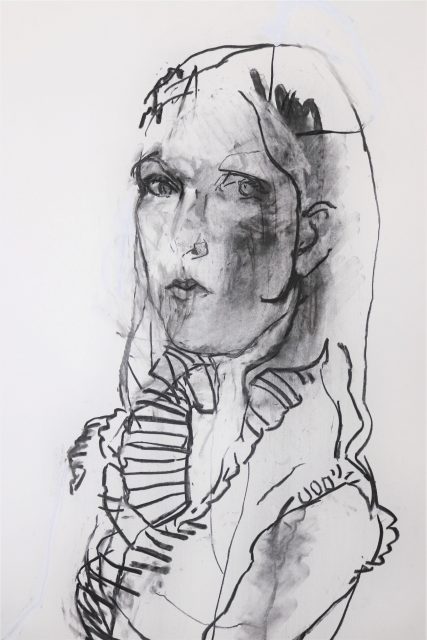 Exeter College of Art alumni Emily Ball's shortlisted drawing, Self Portrait as a Confident Woman, for the Trinity Buoy Wharf Drawing Prizw 2021.