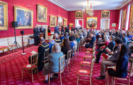 Exeter College being presented with a Queen's Anniversary Prize at St James's Palace.