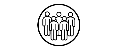 Circular Icon filled with Five symbols of people