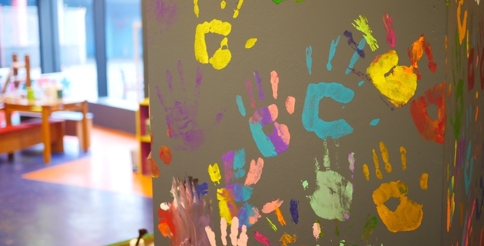 children's hands marks on wall