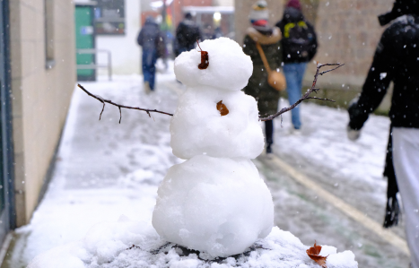 A snowman on the hele road campus