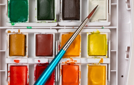 Water Colour paint set with a blue brush