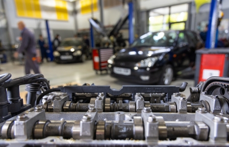 engine in a workshop