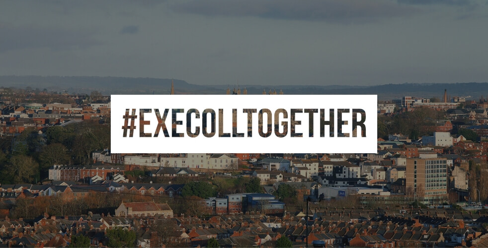 Cityscape background with #execolltogether written infront