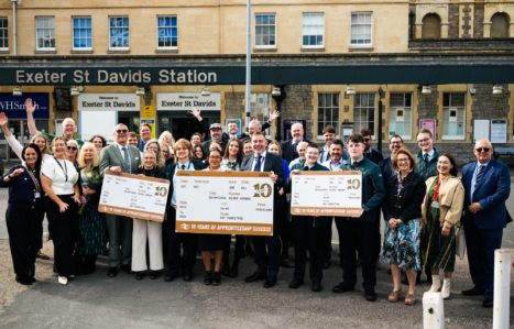 GWR and Exeter College staff outside Exeter St Davids train station